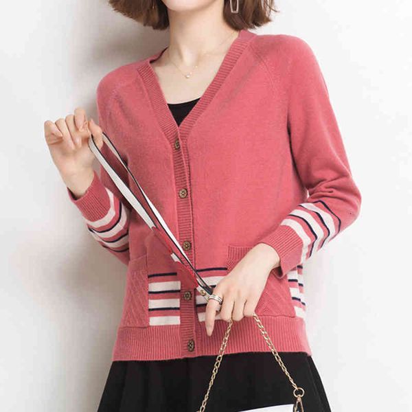 

women's knits & tees stripe knitted cardigan women casual v-neck long sleeve spring sweaters jacket korean style slim knitwear coa, White