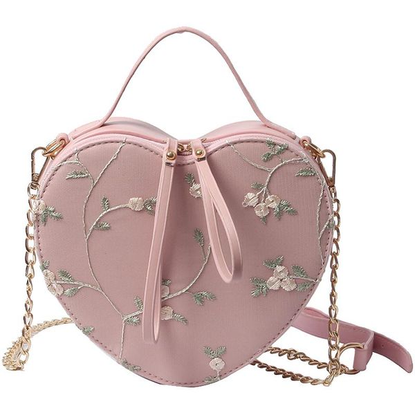 

evening bags 2021 summer heart-shaped handbag quality pu leather women's designer lace flower tote chain shoulder messenger bag