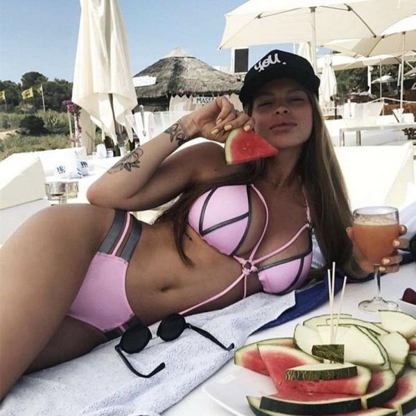 

women's swimwear 2021 flower bikinis set combinatorial women push up padded neon bandage swimsuits selling bathing suit, White;black