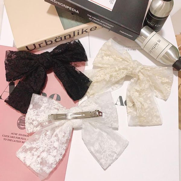 

hair accessories big lace clip ponytail holder black white bow knot barrettes for women elegant hairclip with mesh