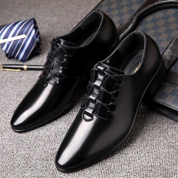 

elling classic luxury brand men formal shoes 's oxford leather dress fashion business pointed lace up wedding designer top, Black