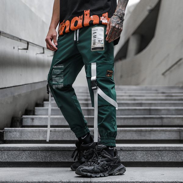 

2021 new streetwear pants hip hop joggers men harem casual men pants harajuku side-pocket ribbons trousers men abz695, Black