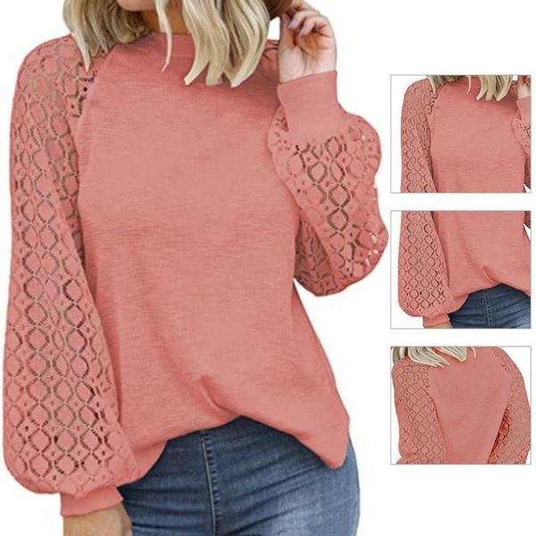 

women's blouses & shirts blouse lace patchwork casual long sleeve simple o-neck hollow out autumn winter shirt streetwear woman clothes, White
