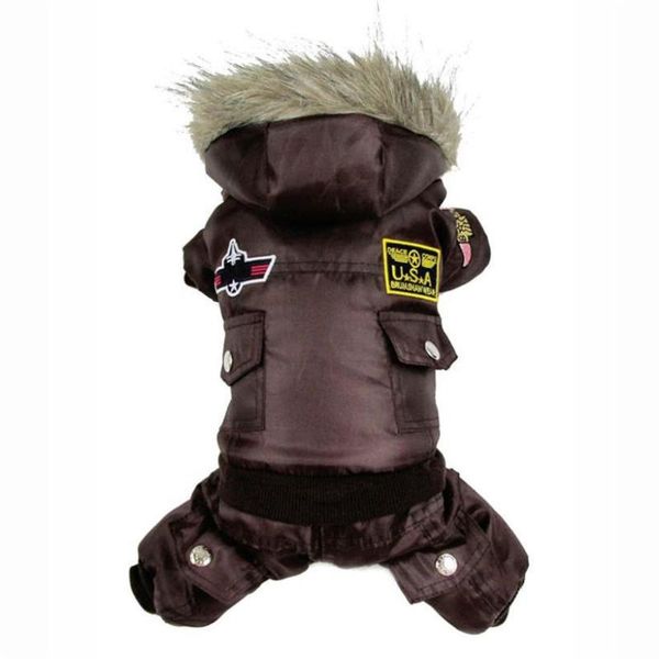 

dog apparel brown usa airman style pet dogs coat warm small fleece winter snowsuit hooded jumpsuit waterproof