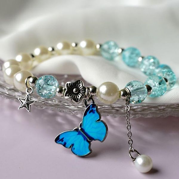 

charm bracelets pearl crystal spacer beads butterfly starfish animals women girls sweet wrist chains beaded bracelet jewlery gift, Golden;silver