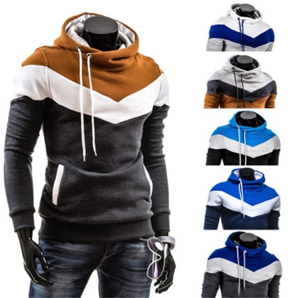

mens sweater new 20 men's color matching hooded pullover, slim fit, thickened fleece sweater, casual sweater, Black