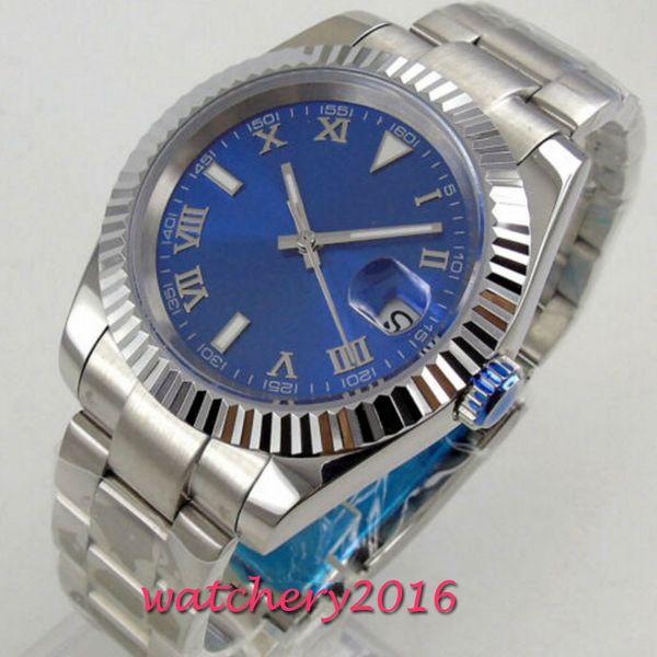 

40 mm bliger sterile blue card date of roman sapphire glass automatic mens watch, Slivery;brown