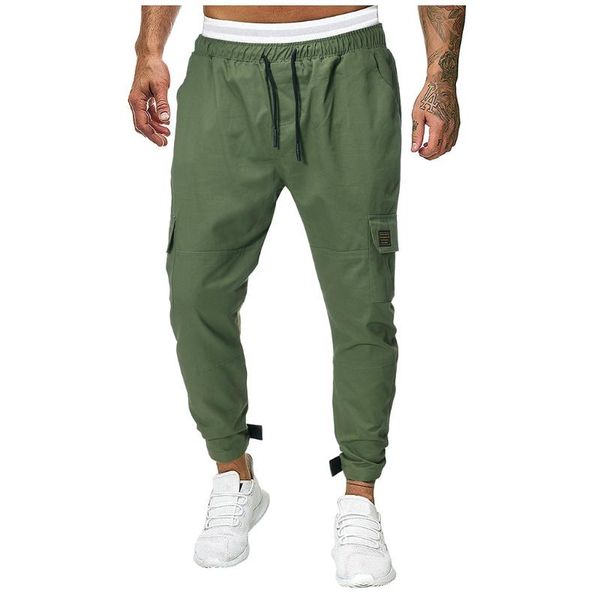 

men's pants womail fahion splicing casual loose straight pure color overalls elastic waists autumn party, Black
