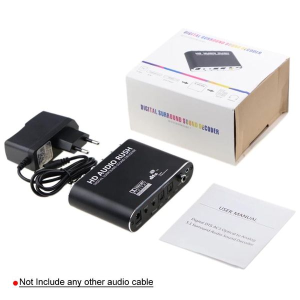 

audio rush digital surround sound decoder converter optical spdif coaxial 3.5 aux dolby ac3 dts to 5.1ch analog 6 rca output wireless camera