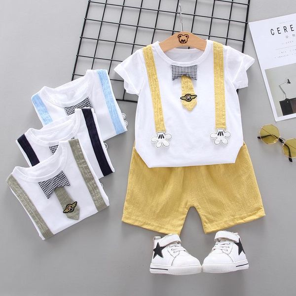 

clothing sets 2021 summer born infant baby boy clothes set gentleman short sleeved t-shirt and casual pants toddler boys outfits, White