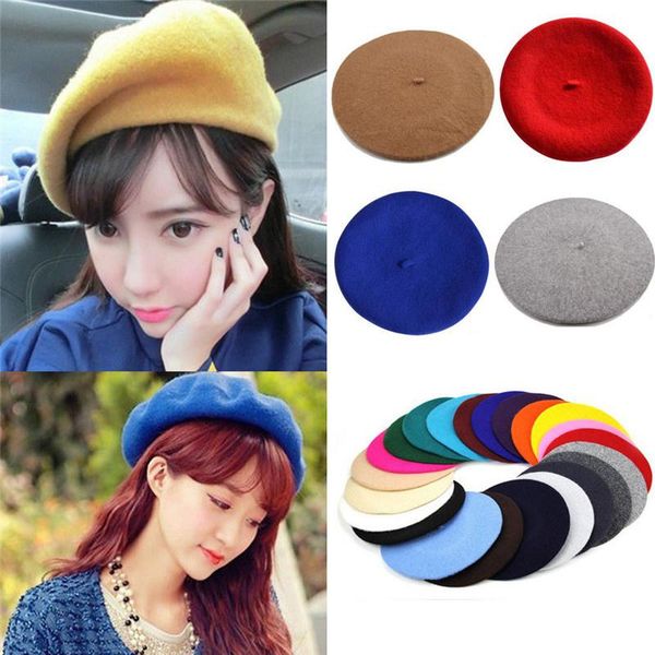 

berets french style slouchy wolvilt baret for women fashion british chic girls hat dame effen colour winter hats, Blue;gray