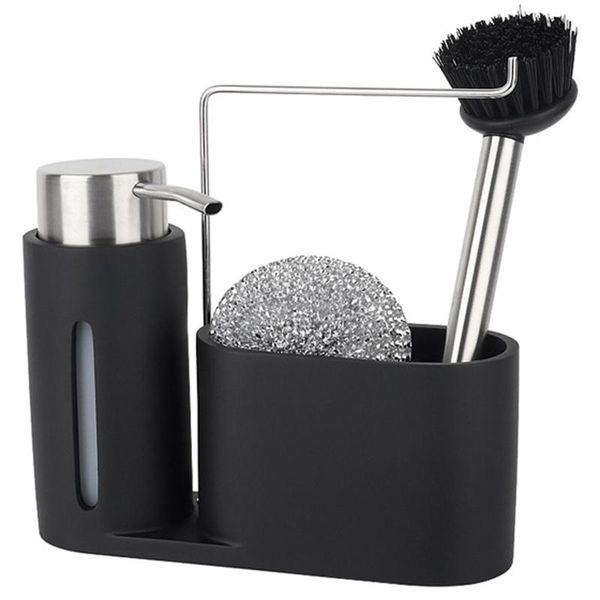 

liquid soap dispenser kitchen sink counterhand pump bottle caddy with storage compartments,holds and stores