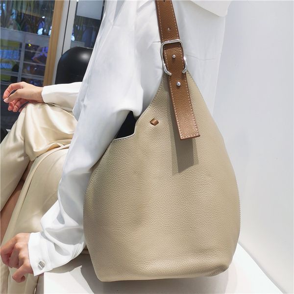 

design handbag simple women's tote large capacity shoulder new fashion bucket, mother and son bag, litchi soft leather v4rk