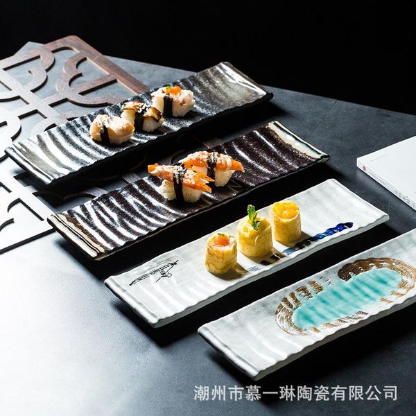 

dishes & plates creative long plate sushi string simple retro japanese restaurant rectangular ceramic flat