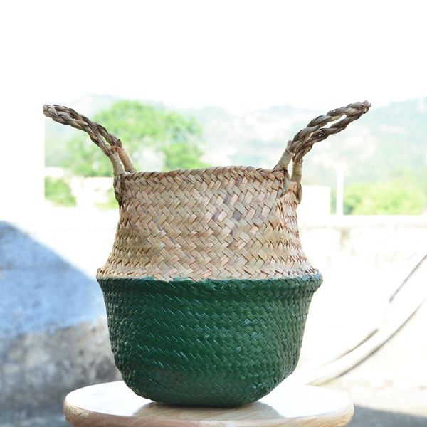 

storage baskets 2 pcs foldable handmade baskets, folding wicker rattan seaweed laundry basket panier osier fruit kitchen items