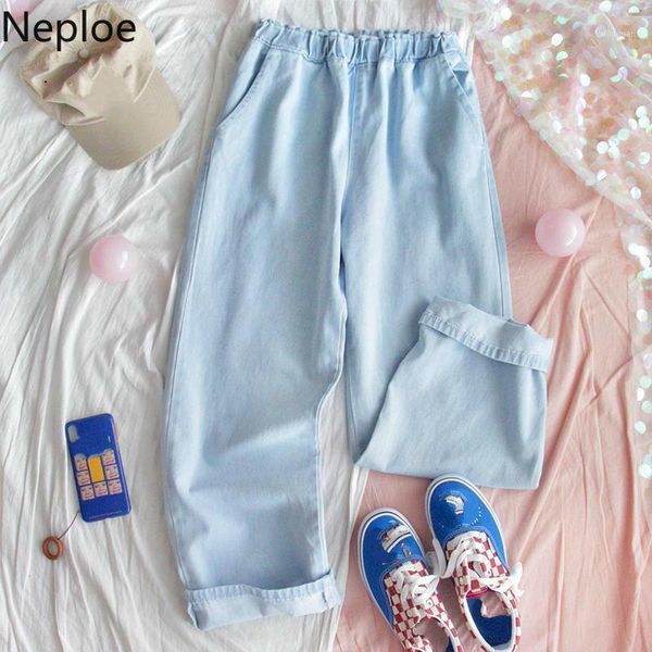 

women's pants & capris neploe japanese women jeans stretch high waist solid demin ankle trousers 2021 harajuku fashion straight femme 4, Black;white