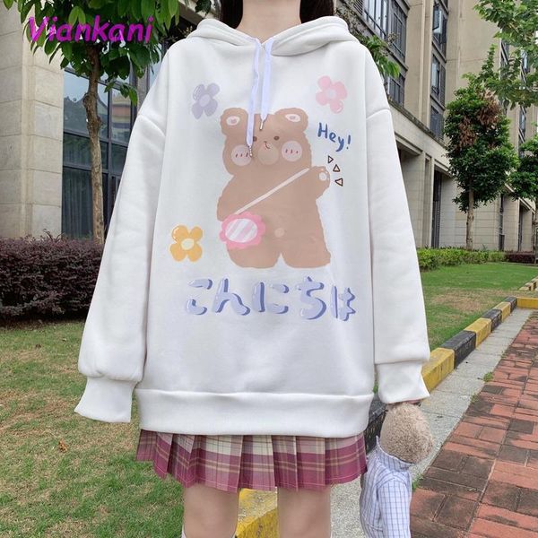 

women's hoodies & sweatshirts harajuku kawaii bear hoodie girls soft japanese cute oversized pullovers women 2021 anime cartoon print s, Black