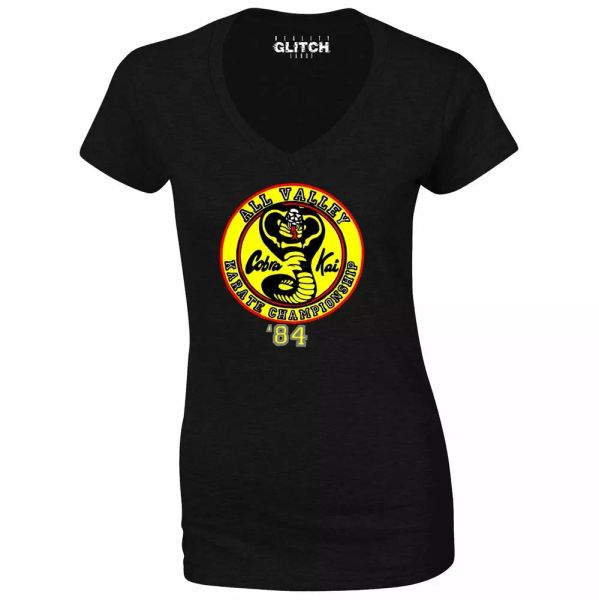 

cobra kai v-neck women's t-shirt karate movie kids show martial arts, White;black