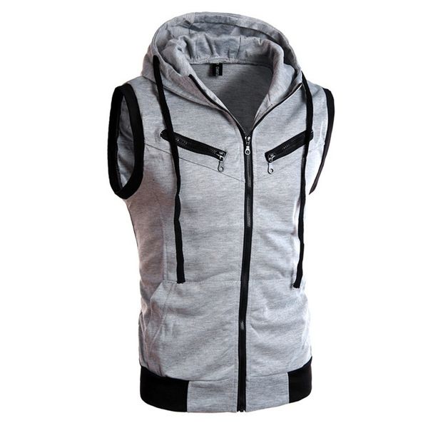 

fashion vest men's hooded sleeveless solid color casual slim wz10a, Black;white