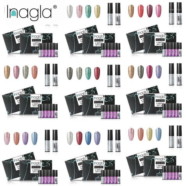 

inagla set gel polish varnish 6pieces/set nail art design uv colors manicure kit shine bling varnish1, Red;pink