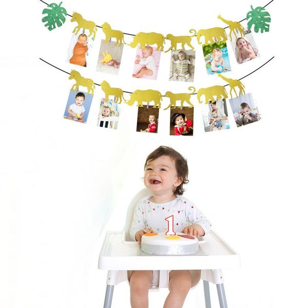 

party decoration jqsyrise jungle safari animal po banner happy birthday decor baby shower boy girl 1st bunting garland supplies
