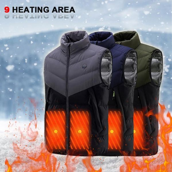 

men's vests 9 places heated vest for men women usb jacket heating thermal clothing hunting winter fashion heat, Black;white