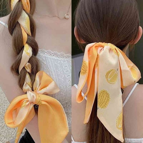 

small new silk style scarf for binding xia chaoxian fine and narrow decorative long hair ribbon lovely student fruit, Black;brown