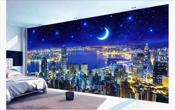 

wallpapers custom 3d large murals wallpaper modern city night view starry sky painting architecture living room tv background wall paper