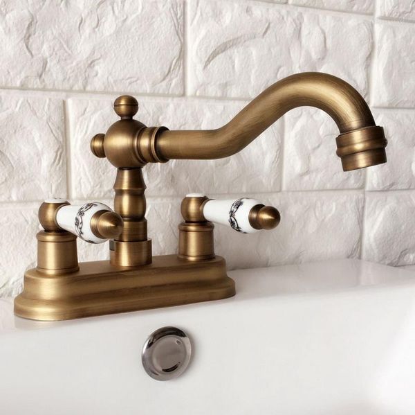 

antique brass deck mount 4" kitchen faucet vessel sink mixer tap 2 holes bathroom basin tan064 faucets1
