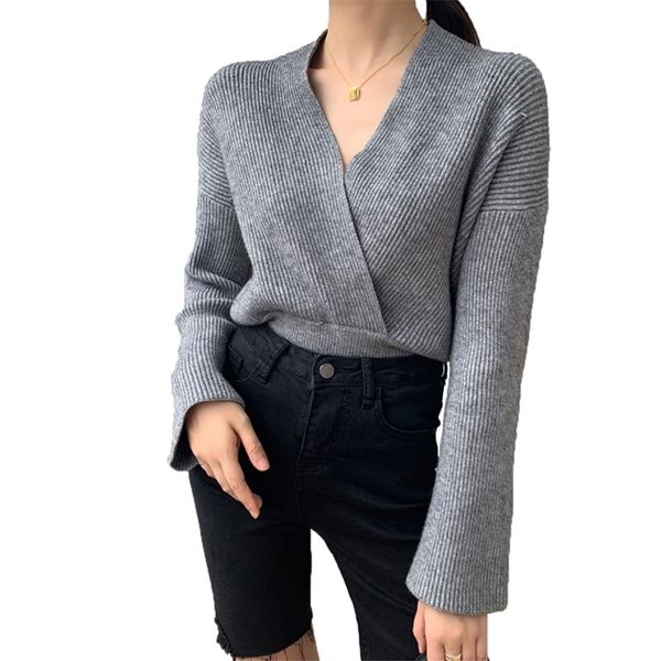 

autumn and winter women's sweater casual solid color v-neck long-sleeved 210430, White;black