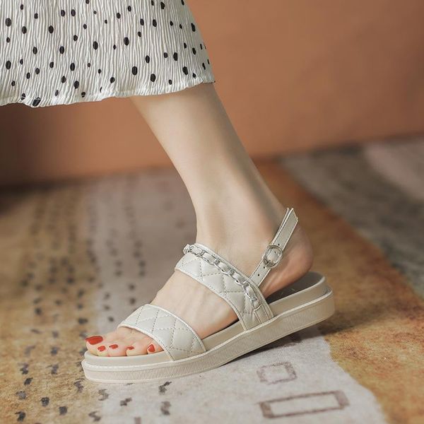 

sandals fairy style roman female summer round toe fashion platform flat shoes soft bottom one word with beach, Black