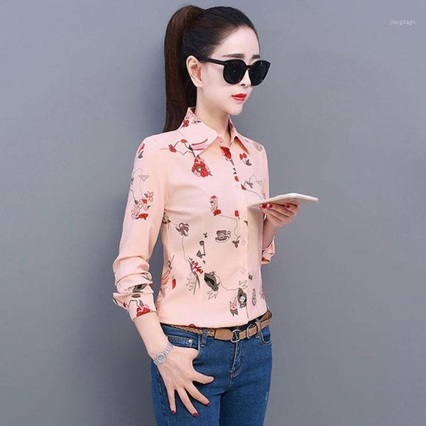 

office blouse women long sleeve chiffon blusa mujer spring autumn print womens pink white blouses casual shirts dd2294 women's &