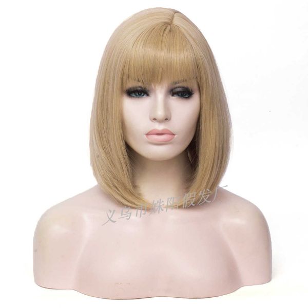 

special bobo head wig with bangs and golden short hair 15 yuan / top, Black