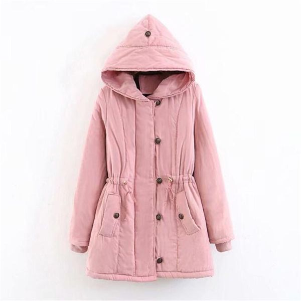 

women's trench coats 2021 women clothes cotton korean girdle slimming hooded outwear lamb cashmere warm rope padded long lady jacket wi, Tan;black