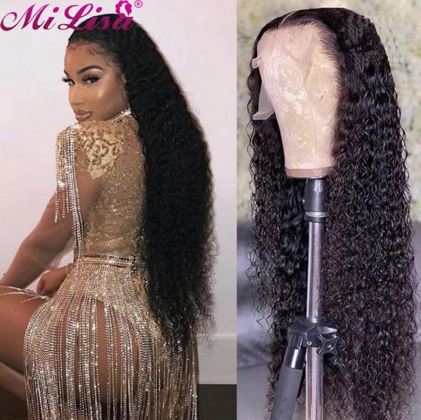 

lace wigs mi lisa 30 inch 4x4 closure wig curly front human hair for black women 150 180% deep wave frontal 13x6 hd, Black;brown