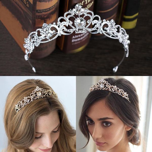 

hair clips & barrettes rhinestone tiara, bridal rose gold tiara headband, accessories, Golden;silver