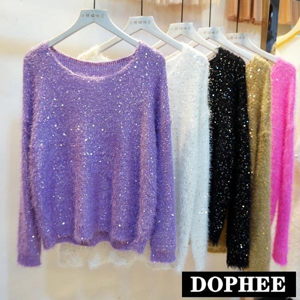 

women's sweaters spring and autumn korean shiny mohair sweater off shoulder pullover jumper short loose knitted, White;black