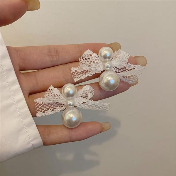 

stud lace bow earrings, Golden;silver