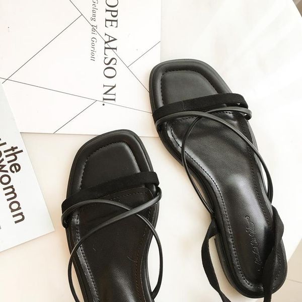 

summer's versatile lace-up roman fairy flat sandals, Black