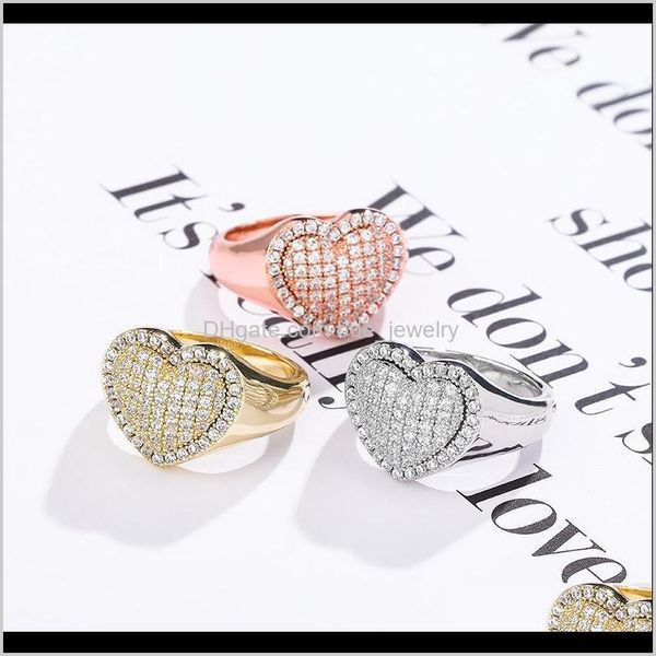 

band rings jewelryhip hop fashion love copper gold sier color iced out micro pave cubic zircon charm ring for men women gift drop delivery 2, Silver