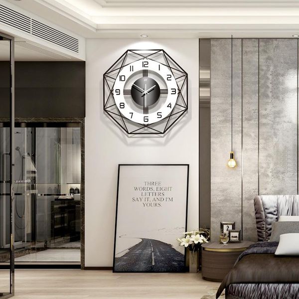

black nordic minimalist silent wall clock modern design metal material mechanism clocks home decor living room decoration