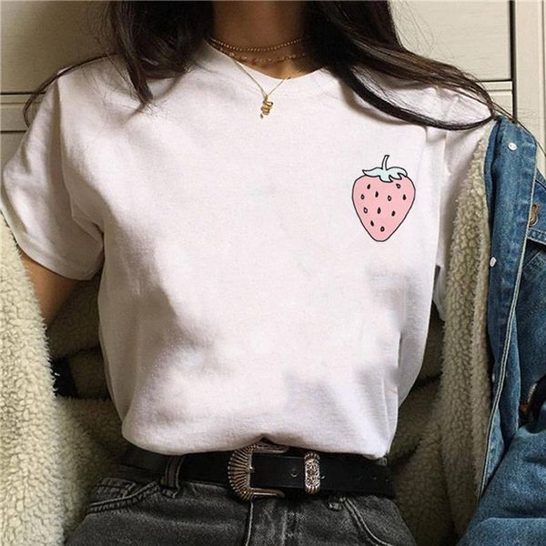 T-Shirt da donna Donna Summer Top Strawberry Abbigliamento donna 2021 Maglietta Harajuku Streetwear Grunge Estetica Maglietta coreana Top bianchi