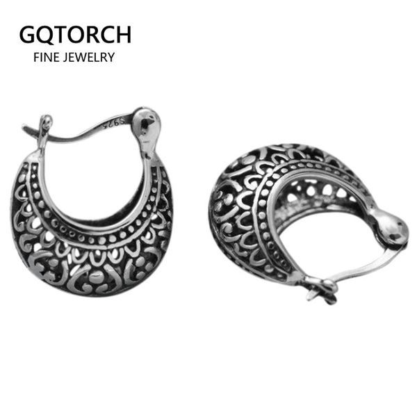 

925 sterling silver earrings for women hollow design vintage basket shaped fine jewelry stud, Golden;silver