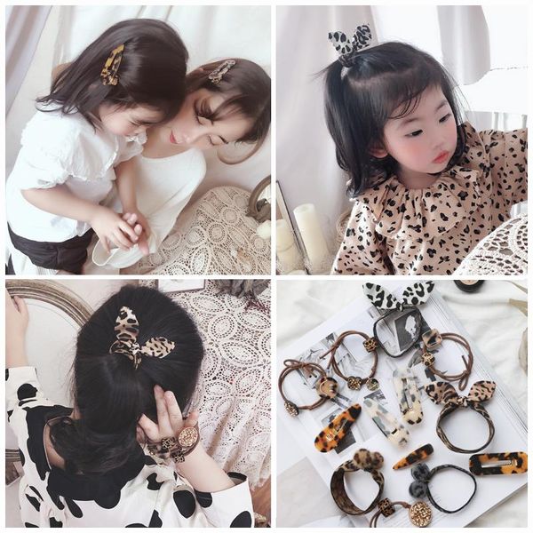 

hair accessories 5pcs/set fashion leopard print elastic bands yoga ring women and girls headdress headwear, Slivery;white