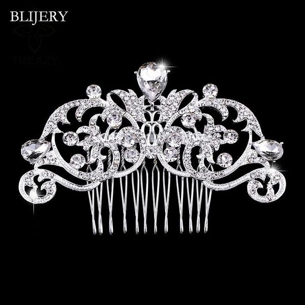 

hair clips & barrettes blijery silver color crystal floral bridal accessories brides tiara rhinestones combs for women wedding jewelry, Golden;silver