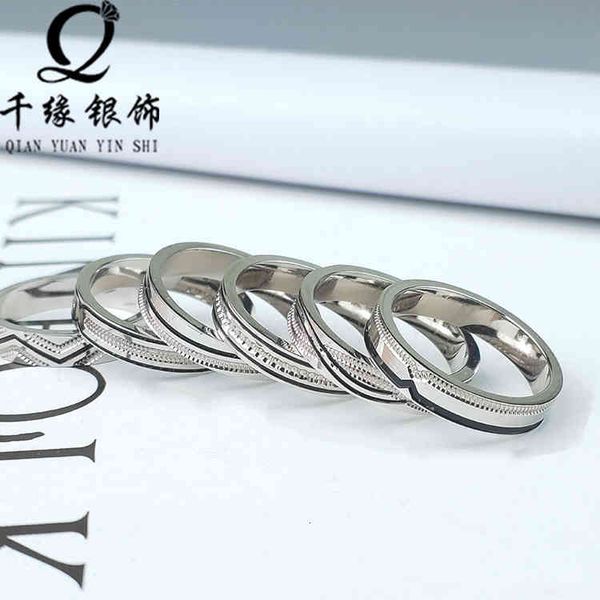 

Ring Qianyuan S925 Silver New Men's Cnc Exquisite Carving Simple Fashion Personalized Couple's Girl's Gift 78