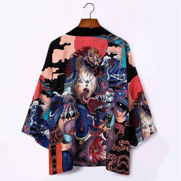 

harajuku kimonos men 2021 blouse japanese fashion obi yukata female samurai kimono japones haori karate cosplay v2038 ethnic clothing, Red