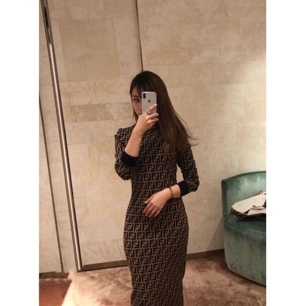 

retro double ff letter quality slimming jacket vests quard knit dress for women 2021 autumn new age reduction dress, Black;white