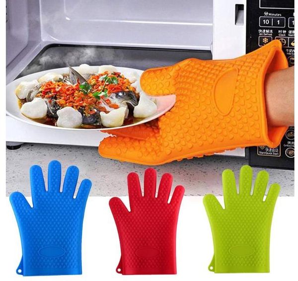 2021 Novos Luvas de Forno de Silicone Luvas Resistente ao Calor Culinária grossa BBQ Grill Glove Mitts Gadgets Kitchle N Acessórios com transporte rápido