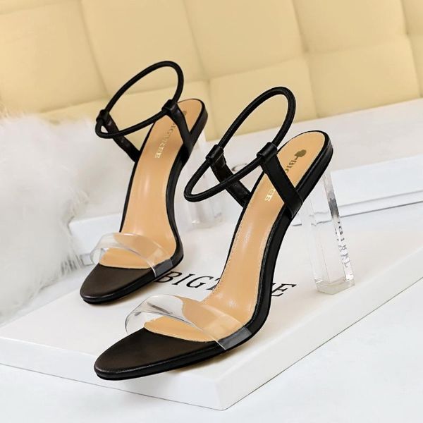 

dress shoes bigtree 2021 pvc jelly sandals crystal open toed high heels women transparent heel pumps zapatos de mujer, Black